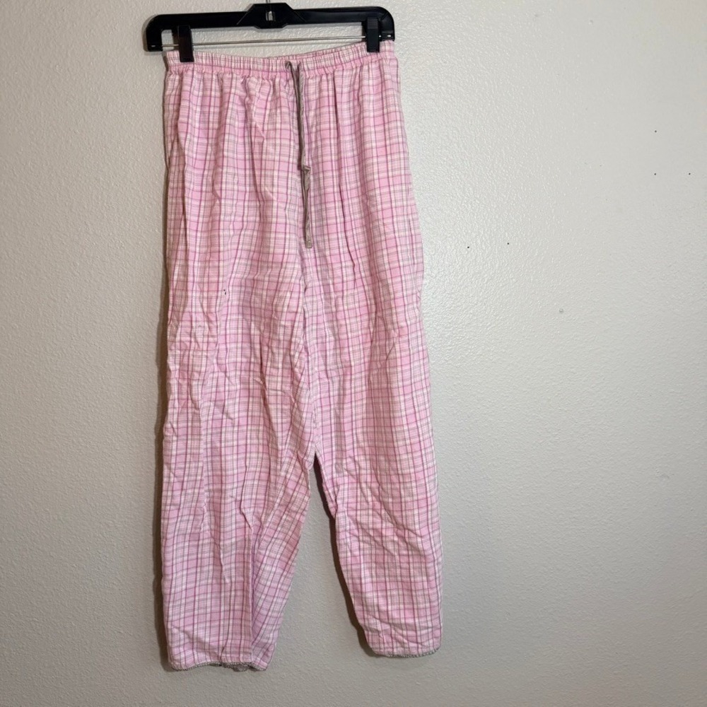 French Dressing Pink Plaid Cotton Pajama Pants Womens Medium Drawstring Lounge